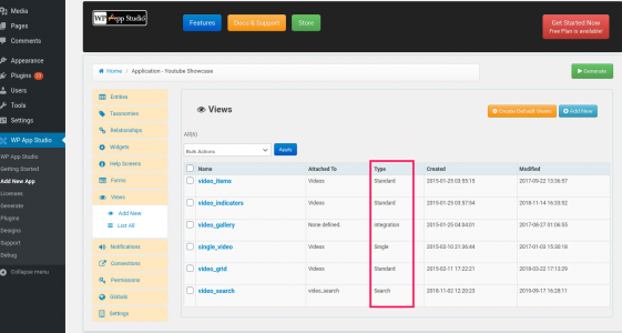 WP App Studio Views allow to display data of your WordPress app.